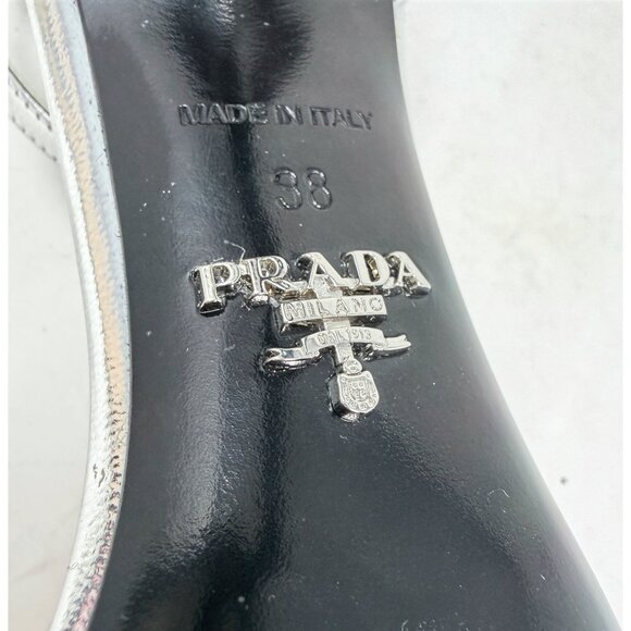 Prada Silver Floral Sandals 38 Patent Leather Heels Spring 2017 Runway Shoes - Picture 7 of 10